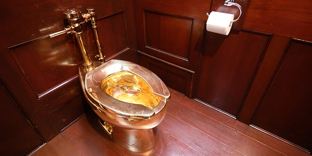 "America", a fully-working solid gold toilet, created by artist Maurizio Cattelan, is seen at Blenheim Palace before it was stolen