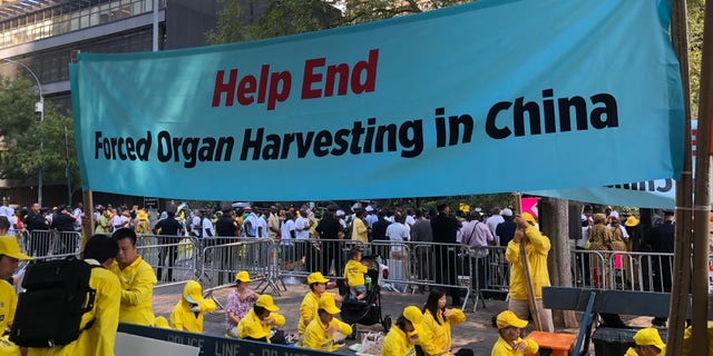 Falung Gong advocates demonstrate across from the U.N. (Adam Shaw/Fox News)