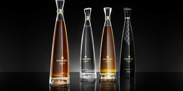 Bottles for the four varieties of Cincoro, seen here, were designed with a 23-degree angle as an homage to Jordan.