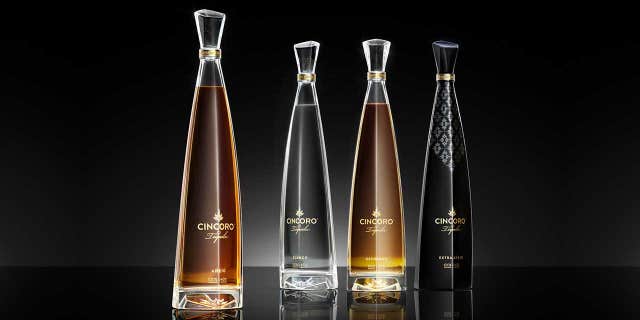 Bottles for the four varieties of Cincoro, seen here, were designed with a 23-degree angle as an homage to Jordan.