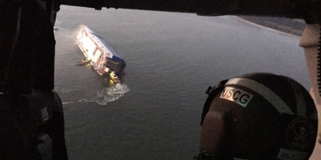 Coast Guard crews and port partners respond to a disabled cargo vessel with a fire on board September 8, 2019, in St. Simons Sound, Georgia.
