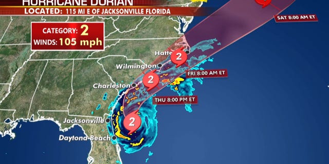 The forecast track of Hurricane Dorian.