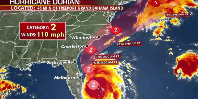 The forecast track of Hurricane Dorian.