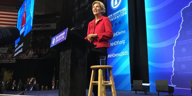 Elizabeth Warren speaks at the New Hampshire State Convention on Saturday, September 7 in Manchester, NH