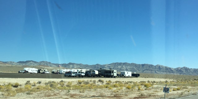 Emergency personnel can be seen staging at an area outside Rachel, Nev. on Route 375, also known as the "Extraterrestrial Highway."