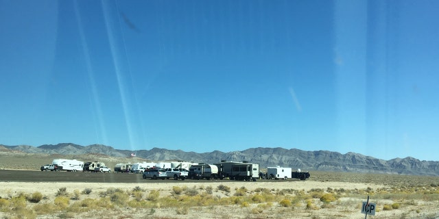 Emergency personnel can be seen staging at an area outside Rachel, Nev. on Route 375, also known as the "Extraterrestrial Highway."