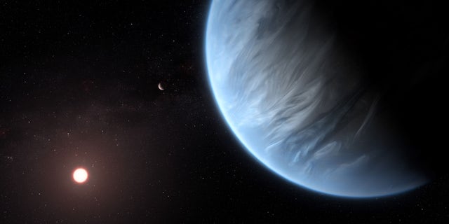 Artist's impression of exoplanet K2-18b showing the planet, its host star and an accompanying planet.