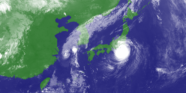 Typhoon Faxai can be seen approaching eastern Japan on Sunday.