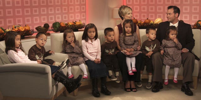 Pictured: (l-r) Kate Gosselin and John Gosselin talk about their twin daughters and sextuplets on NBC News' "Today" on October 2, 2007