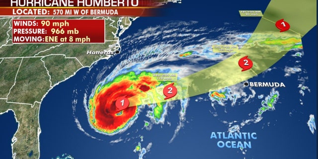 The forecast track of Hurricane Humberto.