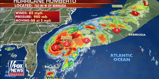 The forecast track of Hurricane Humberto.