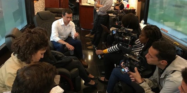 Buttigieg engages with the press. (Mitti Hicks/Fox News)