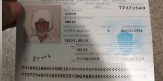 The fraudulent passport listed the man's name as Amrik Singh, born in 1938.