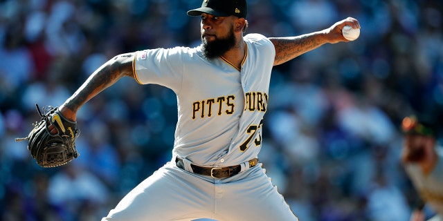 Pirates All-Star closer Felipe Vazquez has been arrested on charges of pornography and soliciting a child. Vazquez was taken into custody Tuesday morning, Sept. 17, 2019, by Pennsylvania State Police on one count of computer pornography/solicitation of a child and one count of providing obscene material to minors. (AP Photo/David Zalubowski, File)