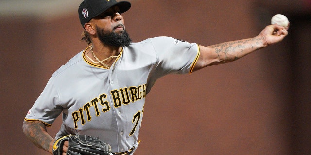 Pittsburgh Pirates pitcher Felipe Vazquez throws to a San Francisco Giants batter during the ninth inning of a baseball game Wednesday, Sept. 11, 2019, in San Francisco. The Pirates won 6-3. 