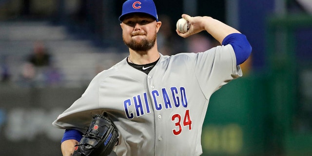 Chicago Cubs starting pitcher Jon Lester delivers during the first inning of a baseball game against the Pittsburgh Pirates in Pittsburgh, Wednesday, Sept. 25, 2019. (AP Photo/Gene J. Puskar)