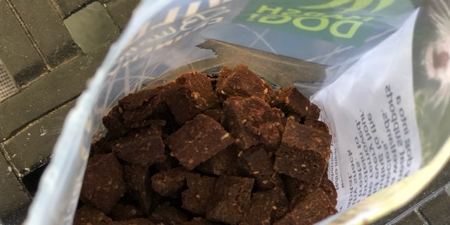 Dog treats produced by Louisiana-based Marsh Dog. The company hopes the use of nutria meat in their dog treats will help tame the damage nutria cause to the state's marshland. (Fox News/Charles Watson)