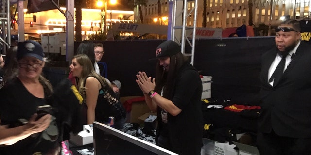 Matty Roberts reacts after interacting while singing autographs Thursday night in Las Vegas.