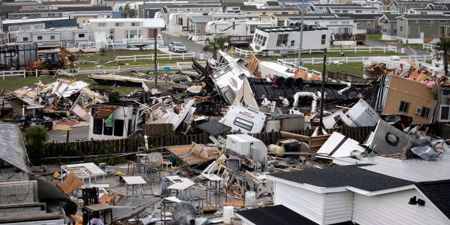 Tornadoes hit Carolinas as Hurricane Dorian floods Charleston; 200K without power 5 Mobile homes are upended and debris is strewn about at the Holiday Trav-l Park, Thursday, Sept. 5, 2019, in Emerald Isle, N.C, after a possible tornado generated by Hurricane Dorian struck the area.