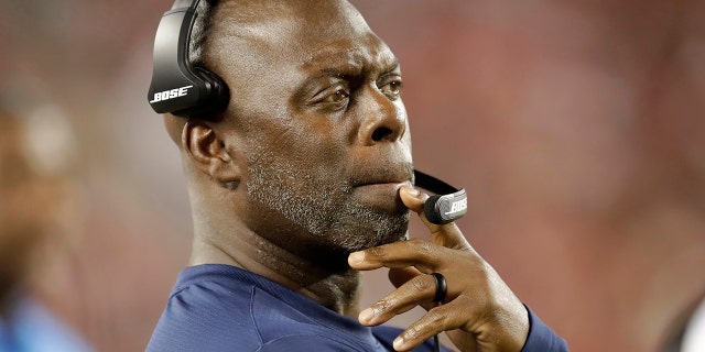 Los Angeles Chargers coach Anthony Lynn watches from the sideline during the second half of the team's NFL preseason football game against the San Francisco 49ers in Santa Clara, Calif., Thursday, Aug. 29, 2019. (AP Photo/Ben Margot)