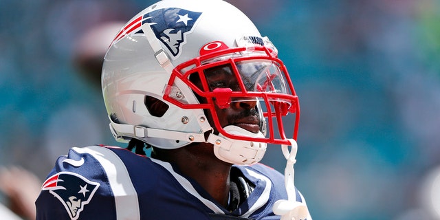 FILE - In this Sunday, September 15, 2019, file photo, New England Patriots wide receiver Antonio Brown (17) warms up before an NFL Miami Dolphins football game in Miami Gardens, Florida.  The Patriots released Brown on Friday, September 20, 2019.