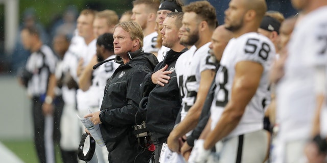 Oakland Raiders head coach Jon Gruden is in his second season of his second stint witt the team. (AP Photo/Stephen Brashear)