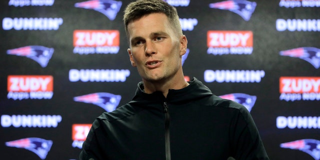 New England Patriots quarterback Tom Brady takes questions from reporters following NFL football practice, Wednesday, Sept. 11, 2019, in Foxborough, Mass. (AP Photo/Steven Senne)