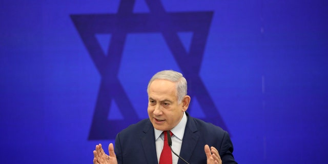 Israeli Prime Minister Benjamin Netanyahu speaks during a press conference in Tel Aviv, Israel, Tuesday, Sept. 10, 2019.