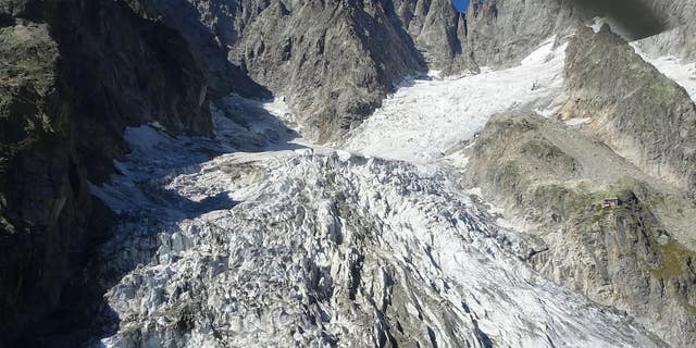 The Planpincieux glacier on the Grandes Jorasses peak of the Mont Blanc massif.
