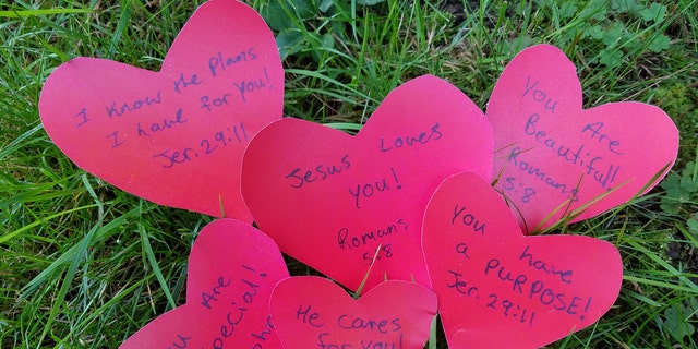 Valentine's cards student Polly Anna Olsen was stopped from handing out on campus by a security officer.