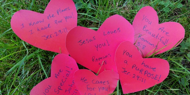 Valentine's cards student Polly Anna Olsen was stopped from handing out on campus by a security officer.