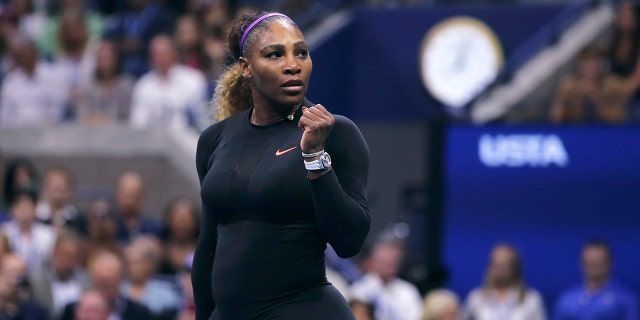 Serena Williams, of the United States, clenches her fist after defeating Qiang Wang, of China, during the quarterfinals of the U.S. Open tennis tournament Tuesday, Sept. 3, 2019, in New York. Williams won 6-1, 6-0. (AP Photo/Charles Krupa)