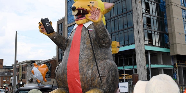 An giant inflatable rat depicting President Donald Trump is seen on the street near the U.S. House Republican Member Retreat, Thursday, Sept. 12, 2019, in Baltimore.