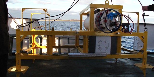 The frame of the underwater observatory photographed during its installation in the Baltic.