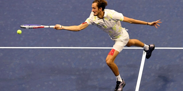 Daniil Medvedevz returning a shot during the U.S. Open final.