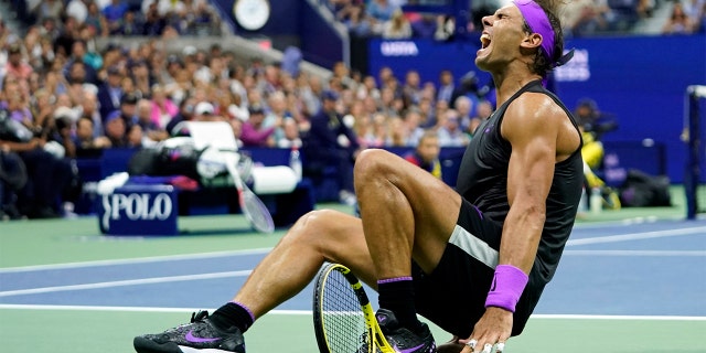 Rafael Nadal reacting after he defeated Daniil Medvedev to win the men's singles final of the U.S. Open on Sunday.
