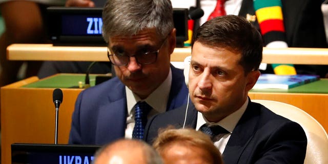 Ukrainian President Vladimir Zelensky listens to speakers at the 74th session of the UN General Assembly at the UN Headquarters on Tuesday, September 24, 2019. (AP Photo / Seth Wenig)