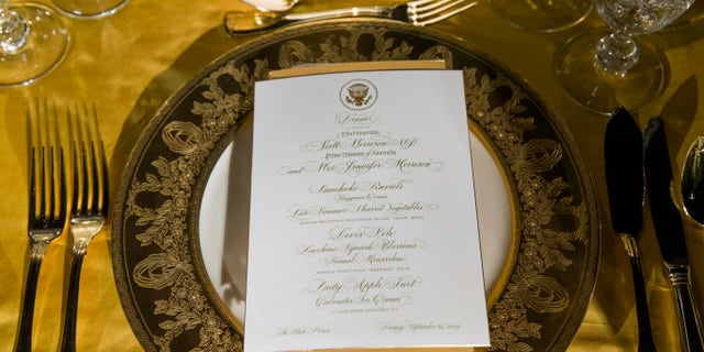 A table is set during a media preview for the state dinner (AP Photo/Alex Brandon)