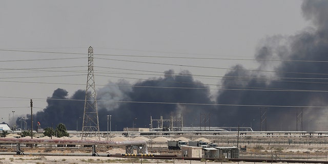 Smoke is seen following a fire at Aramco facility in the eastern city of Abqaiq, Saudi Arabia, September 14, 2019. 