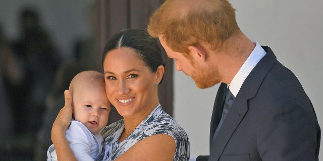 Prince Harry, Duke of Sussex and Meghan, Duchess of Sussex and their baby son Archie Mountbatten-Windsor at a meeting with Archbishop Desmond Tutu at the Desmond & Leah Tutu Legacy Foundation during their royal tour of South Africa on September 25, 2019 in Cape Town, South Africa.