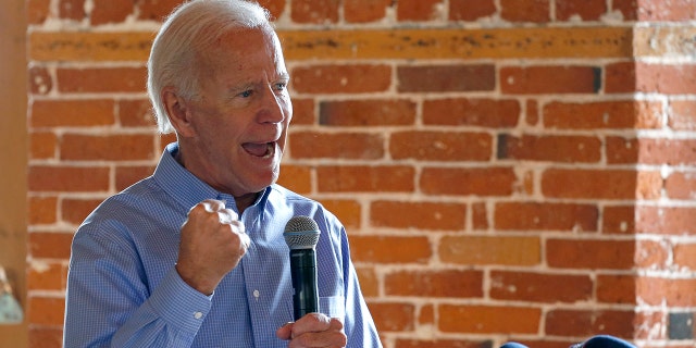 Democratic presidential candidate former Vice President Joe Biden pumps his fist as he speaks during a campaign stop, Friday, Sept. 6, 2019, in Laconia, N.H. (Associated Press)