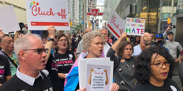 The grand opening of Chick-fil-A’s first international location in Toronto, Canada was met with a grand protest on Friday by LGBTQ supporters.