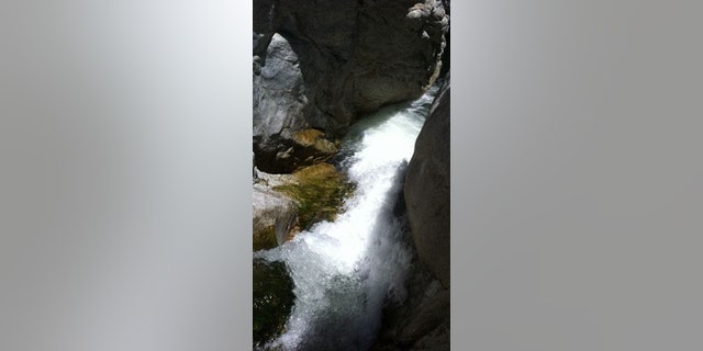 An image of the "raging" 40-foot waterfall in the Arroyo Seco tributary that kept the campers stranded until help arrived.