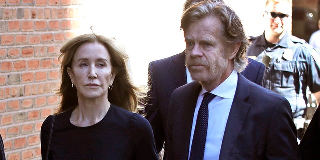 Felicity Huffman is appearing in federal court with her husband, William H. Macy, for serving a sentence in a corruption scandal at a national college on Friday, Sept. 13, 2019 in Boston.