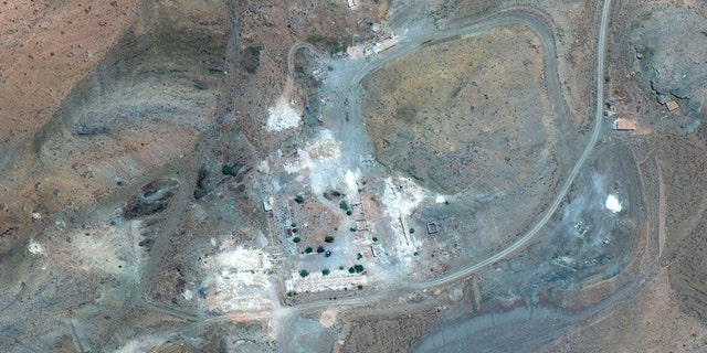 An Aug. 12 satellite image of the same site shows many of its buildings destroyed.