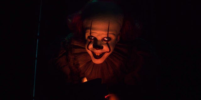 This image released by Warner Bros. Pictures shows Bill Skarsgard as Pennywise in New Line Cinema’s horror thriller "It: Chapter 2."