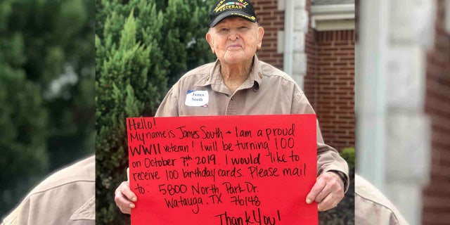 James South is turning 100 next month and for his birthday is requesting 100 cards in a post that has since gone viral.