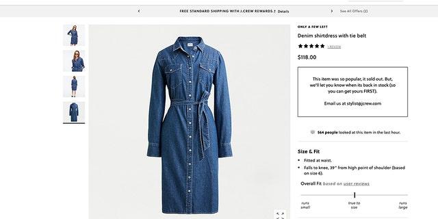 Style blog Meghan’s Mirror quickly identified the duchess’ duds as a $118 belted shirtdress and $148 gray sweater blazer, both by J.Crew.