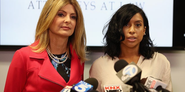 Lisa Bloom, lawyer for Montia Sabbag, speaks regarding the alleged attack on her client's character after accusations that Sabbag attempted to extort comedian Kevin Hart during a press conference held at The Bloom Firm Sept. 20, 2017 in Woodland Hills, Calif. The scandal stems from a provocative video taken in Las Vegas last month where both Hart and Sabbag are seen.