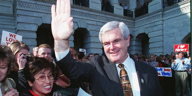 FILE – UNITED STATES - NOVEMBER 09, 1998: Speaker of the House Newt Gingrich, R-Ga., makes his first visit to the Capitol after announcing that he will be stepping down from his position as speaker. (Photo by Douglas Graham/Congressional Quarterly/Getty Images)
